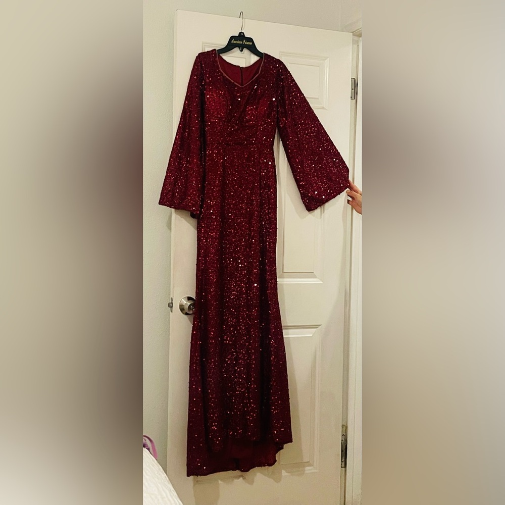 Glamorous Long Sleeve Burgundy Sequin Dress